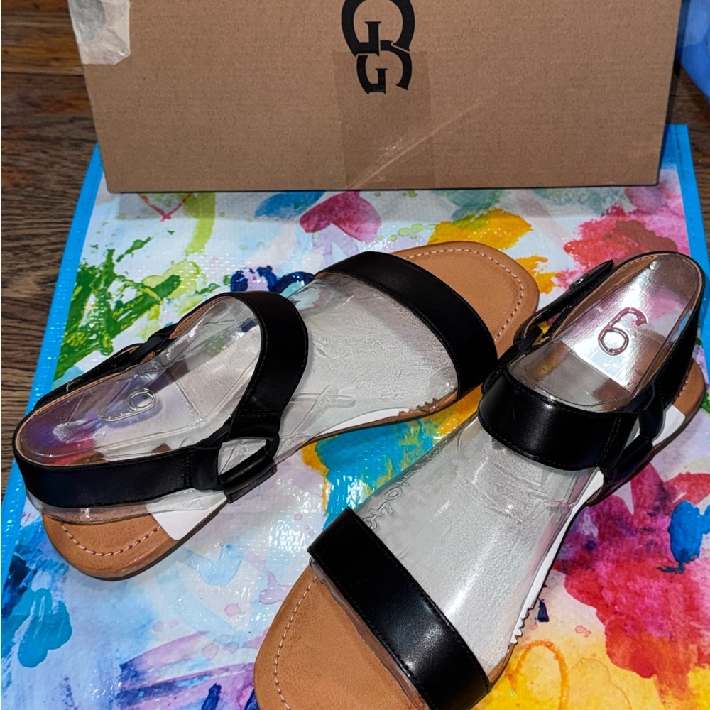UGG Black Leather Open-Toe Women’s Sandals